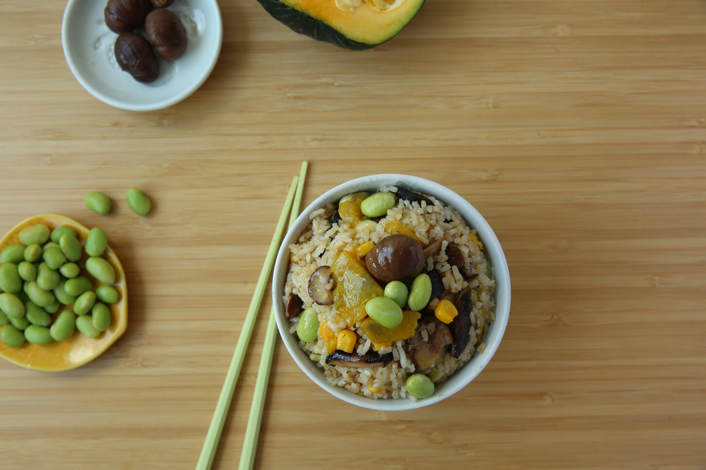 UK South East food photography - Japanese rice with pumpkin and edamame